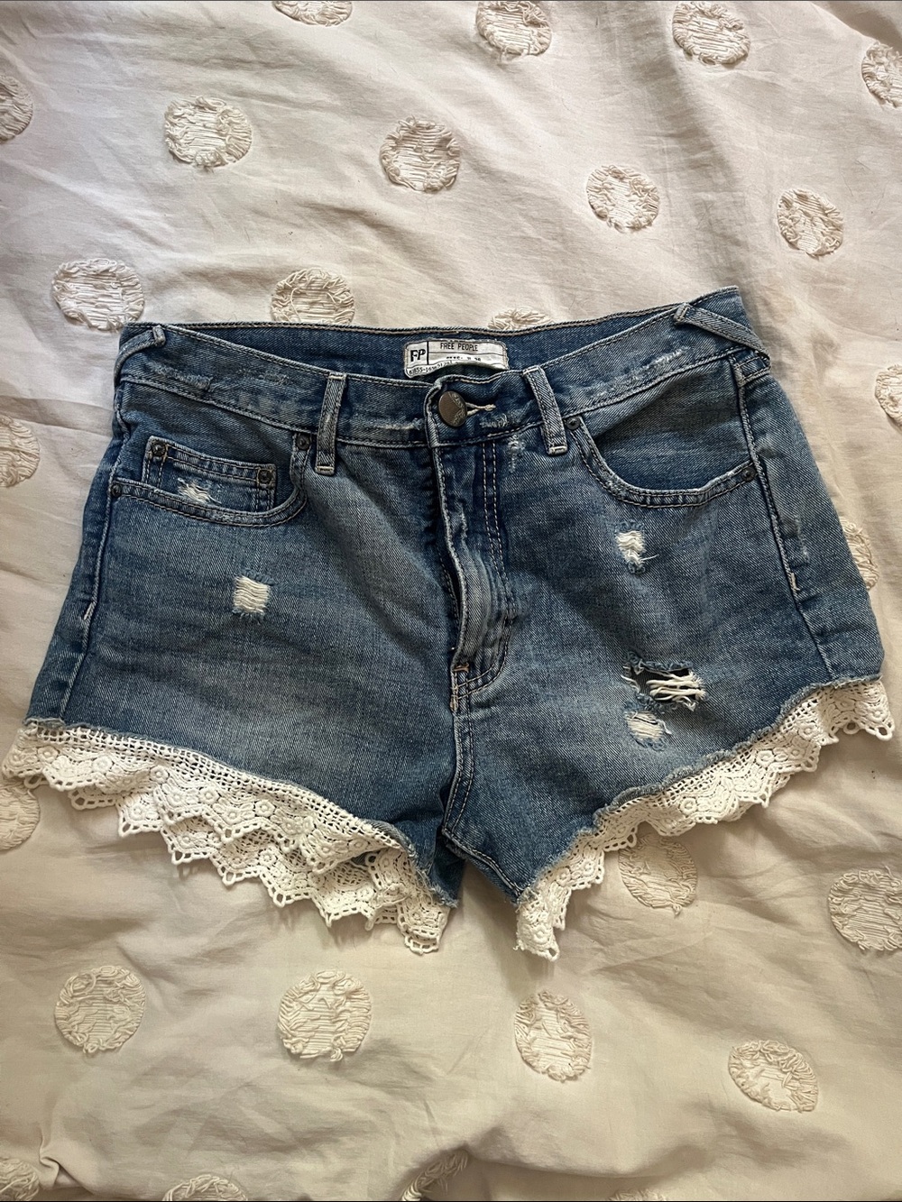 Free People Lace Denim Shorts